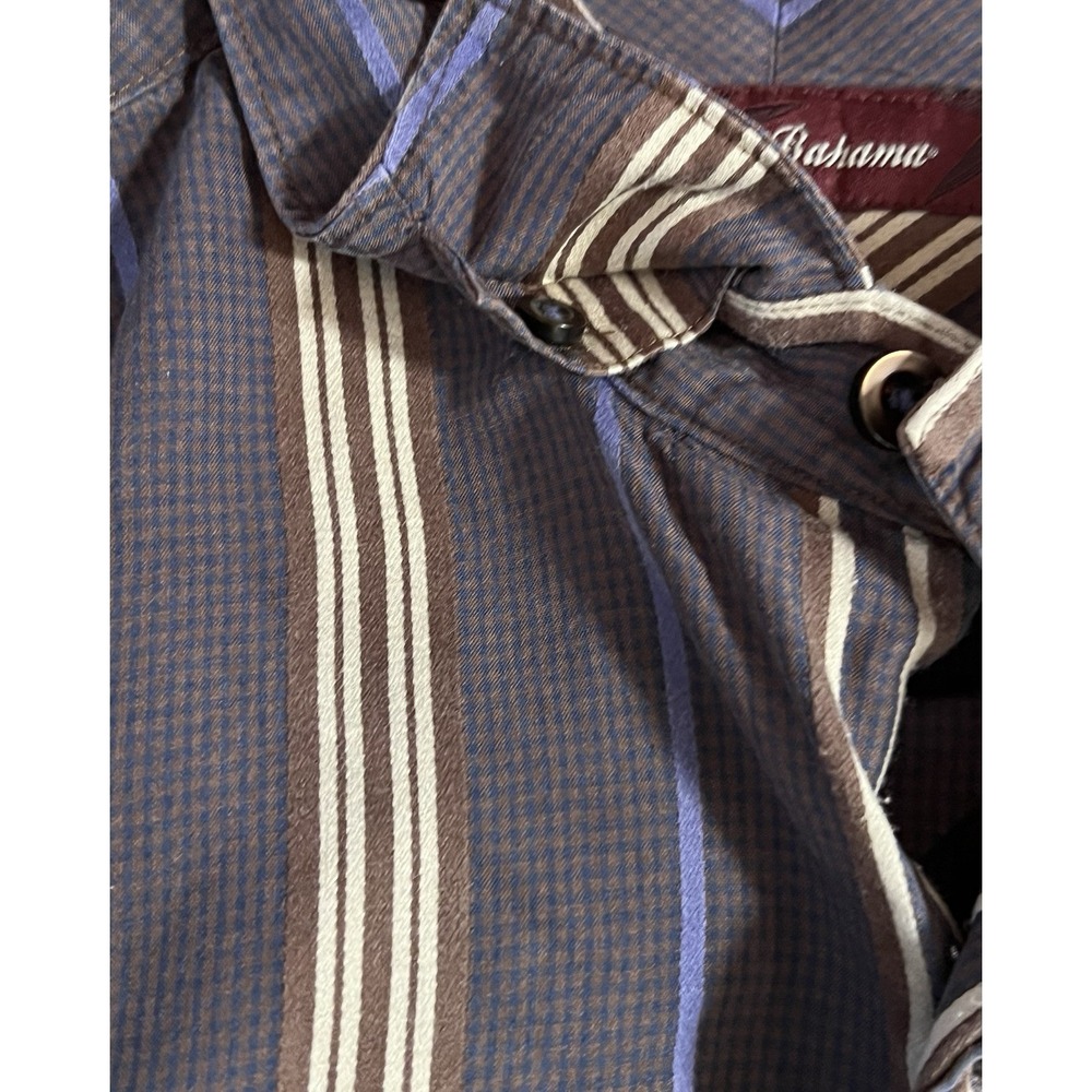 Tommy Bahama Men's 100% Silk Button Down Shirt Brown & Blue Stripe Size Large L - Picture 5 of 8
